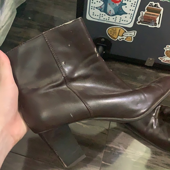 FREE w/ $10+ PURCHASE: Square Toe Brown Faux Leather Ankle Booties - Picture 2 of 4